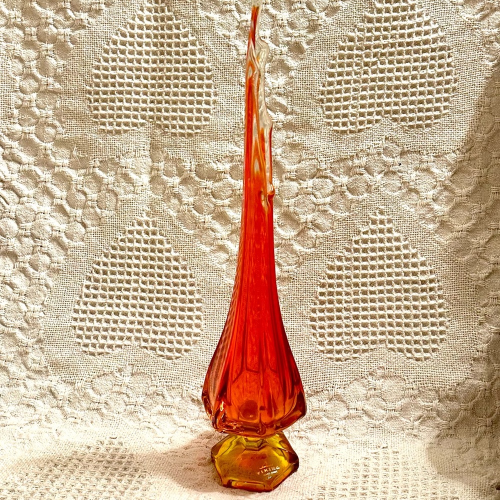 VIKING Glass Vase Orange Amberina🤚🏽Made Stretch 14.5 Original Sticker Glows